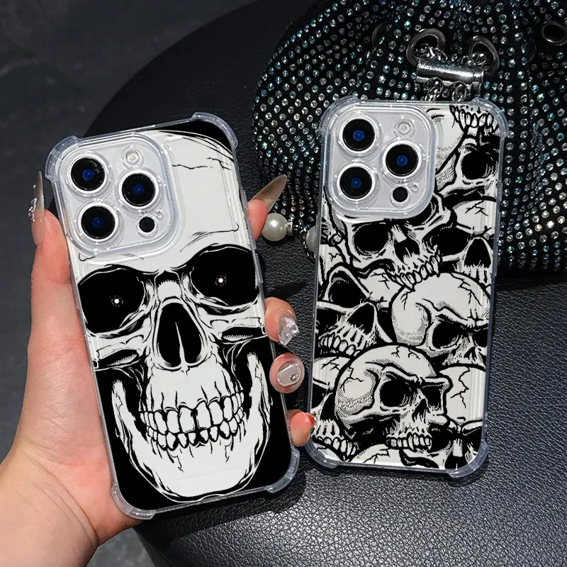 Black Skull Pattern Case For Samsung Galaxy A17 A37 A57 A07 A56 A26 A36 A06 A16 A55 A35 A25 A15 A05 A54 A52 A34 Soft Clear Cover