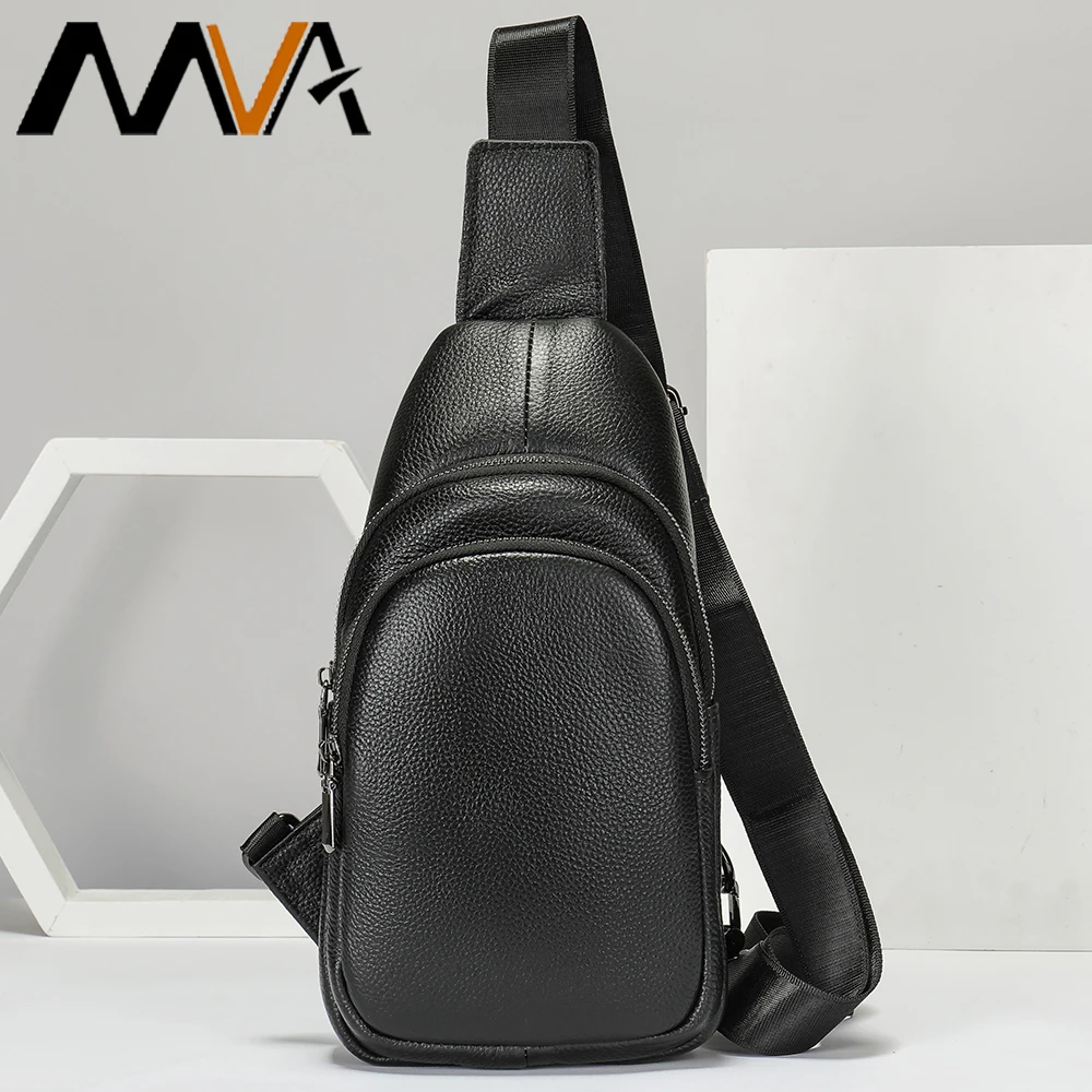 

MVA Men's Chest Bag Genuine Leather Men Sling Bags Shoulder Messenger Bag For Men Travel Black Designer Crossbody Day Pack 9122