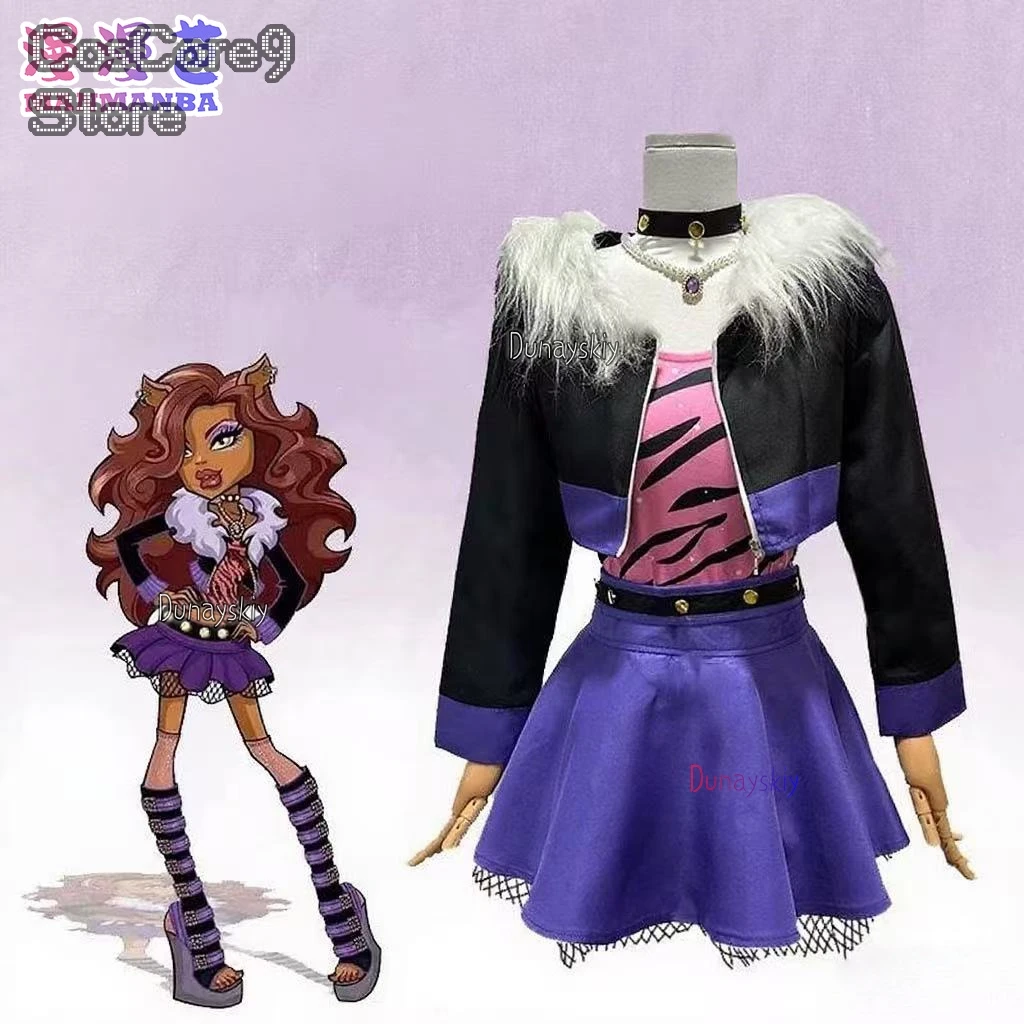 

Monster Clawdeen Wolf Hig Cosplay Costume Role Play Top Coat Skirt Suit Hig Quality Heat Resistant Halloween Carnival 할로윈 의상