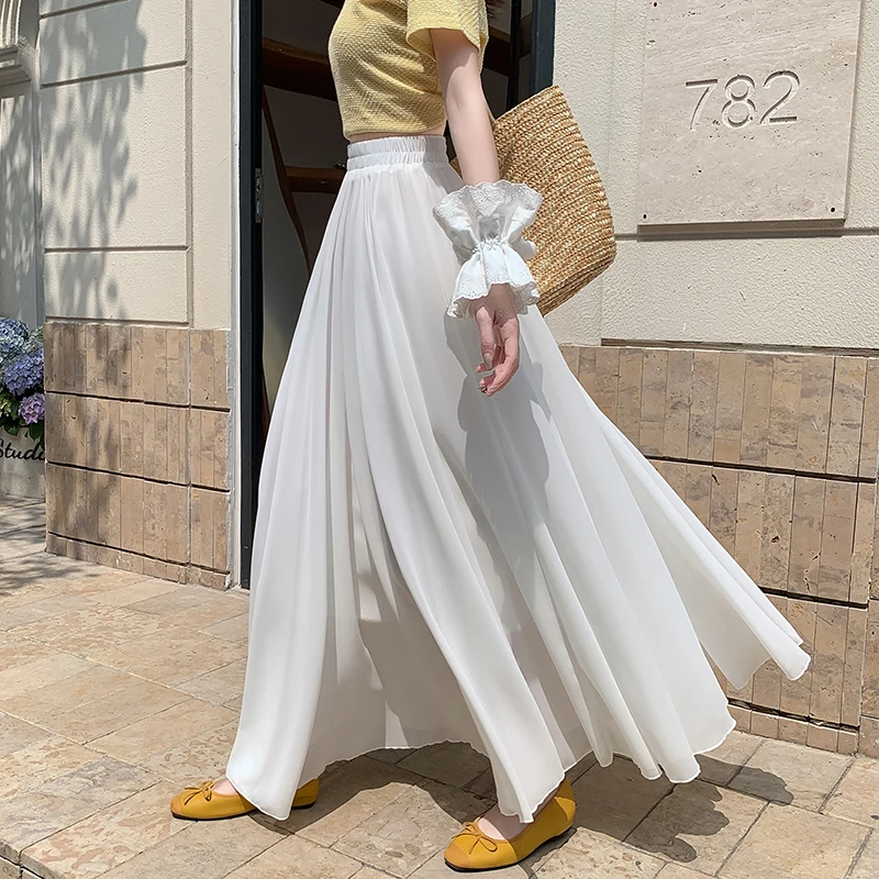 

Юбка макси с высокой талией из шифона, пляжная, для танцев, для квадратных танцев, асимметричная, из полиэфирного волокна, тонкая модель