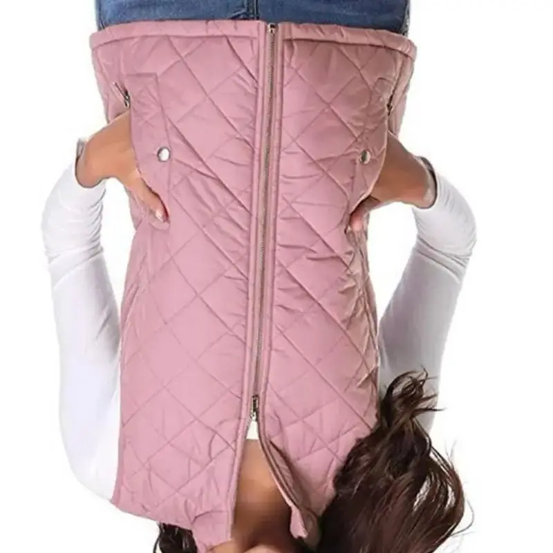 

Women Coat Stand Collar Sleeveless Padded Zip-up Solid Color Heat Retention Waistcoat Cardigan Vest Coat for Daily Work Commutin