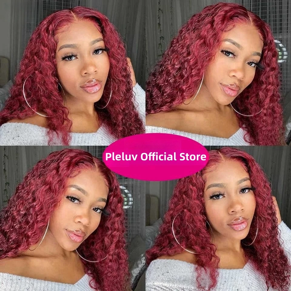 Burgundy 13x4 Transparent Lace Frontal Wig Human Hair Wigs Deep Wave Human Hair Wig 99J Brazilian Human Hair Wigs