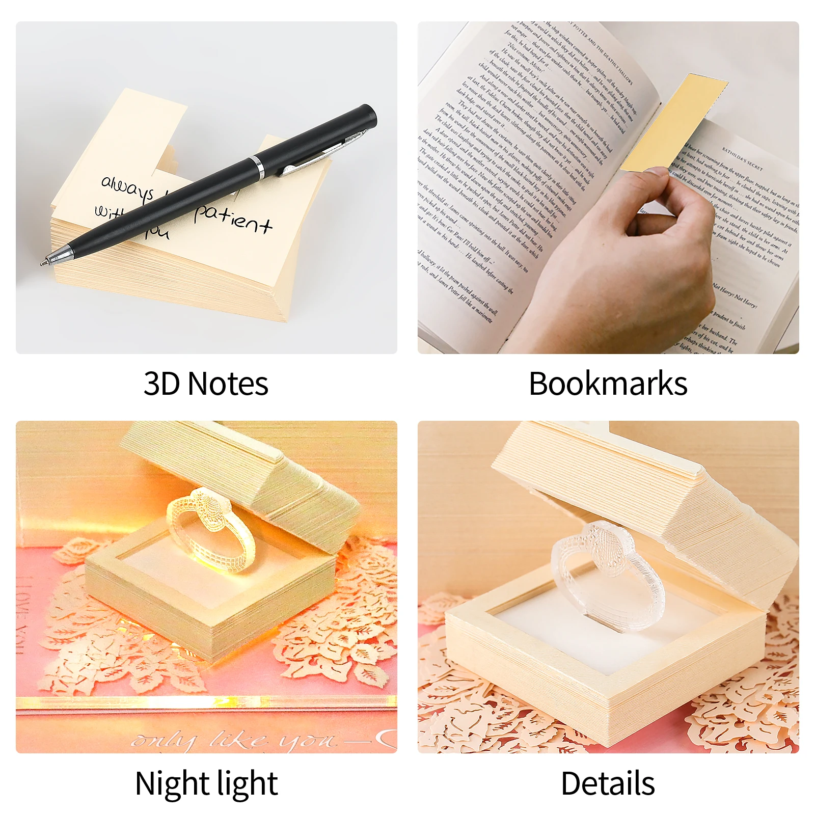 3D Carving Notepad Calendar 2025 Ring Box With Light 3D Memo Pad Mini Note Stickers Paper Novel Wedding Gifts For Guests