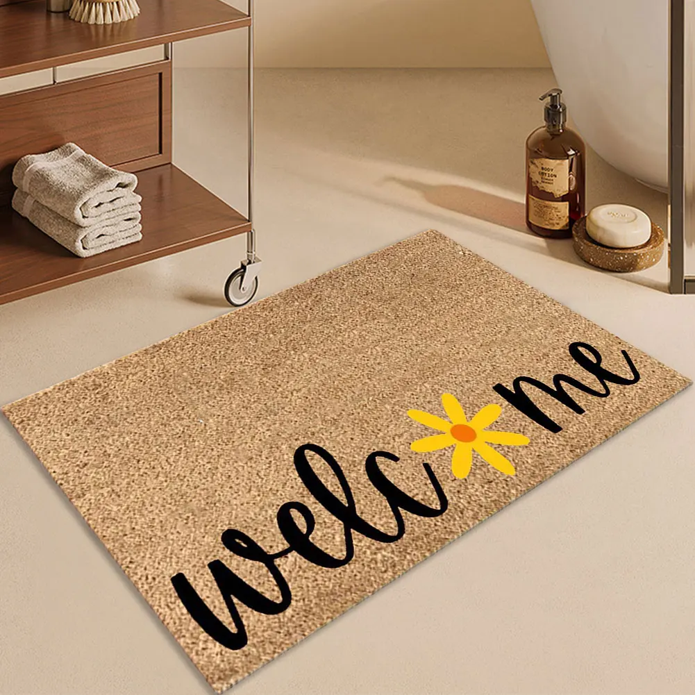 Summer Door Mat Absorbent Hello Door Mat Non Slip Welcome Door Mat Decorative Low Profile Doormat for Home Entrance