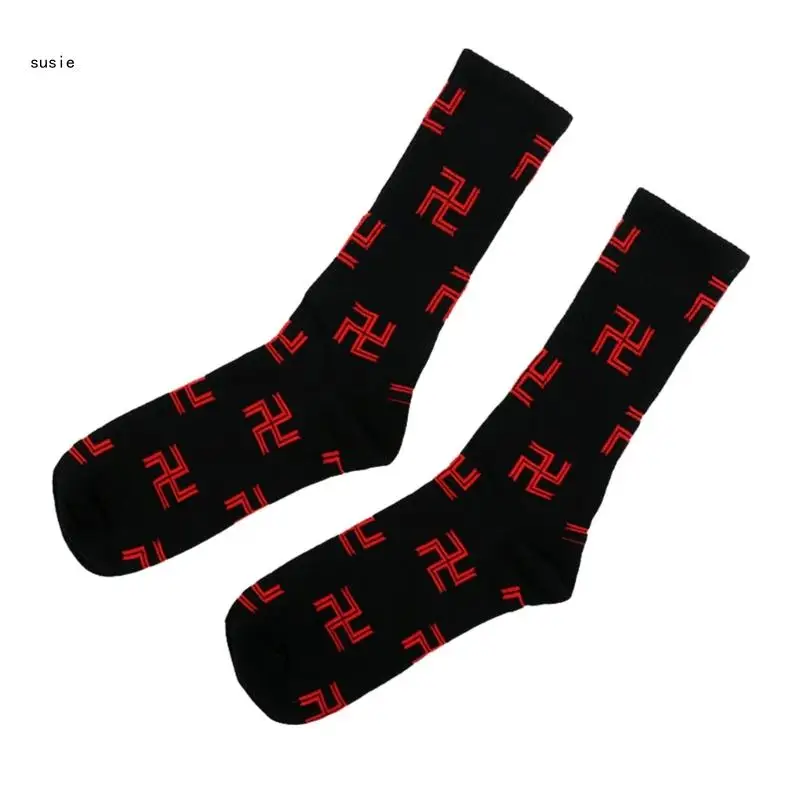 X7YA Women Japanese Anime Cosplay Socks Swastika Character Funny Street Ankle Socks