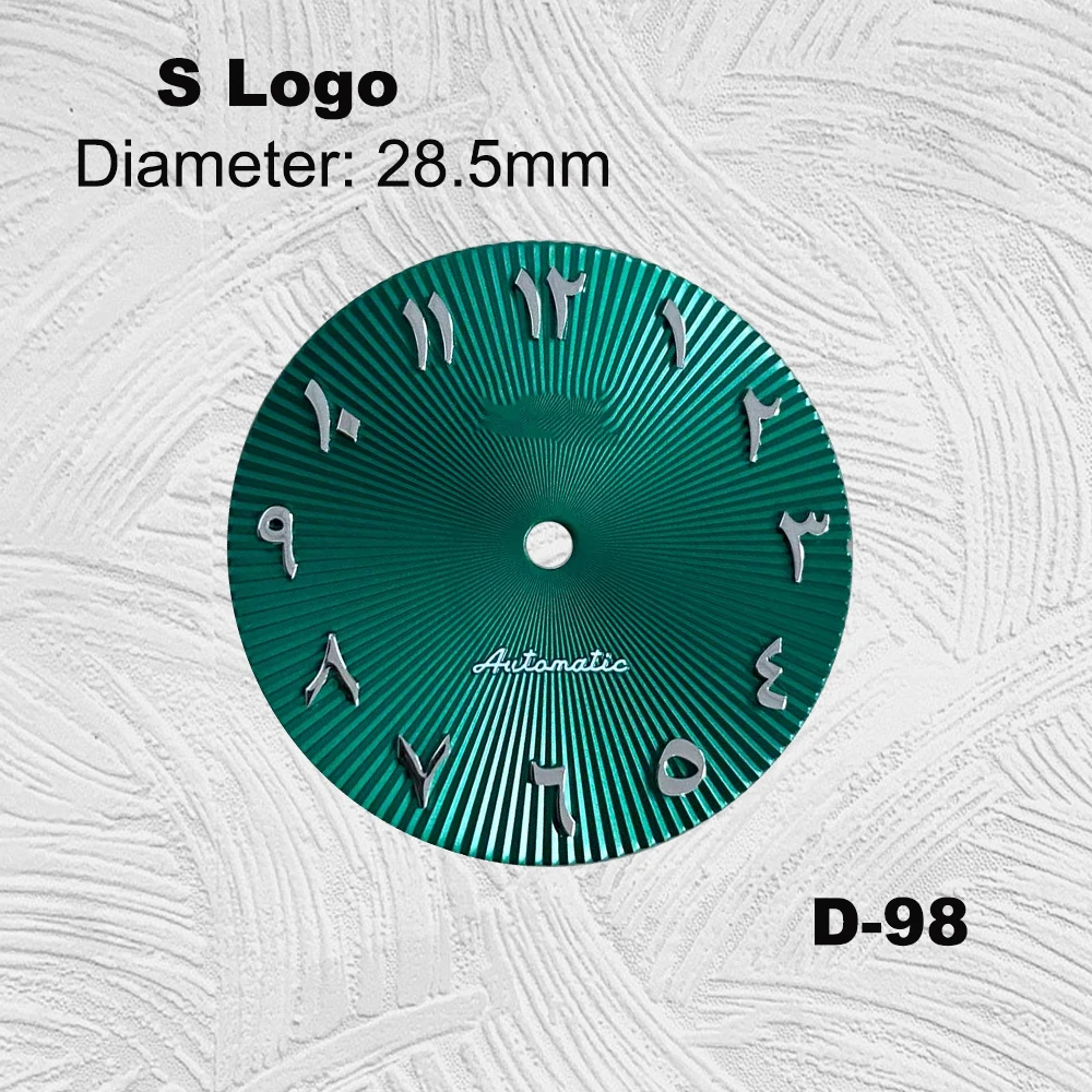 Dial alfabeto árabe para relógio movimento, prego de prata, NH35, NH36, S, acessórios, 28,5 milímetros