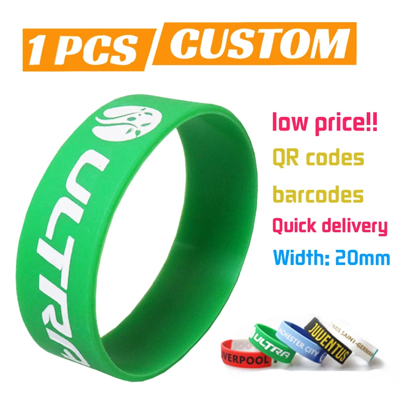 1PCS Custom 20mm Width Size Bracelet Personalized QR Code Barcode Silicone Bracelet Engraved fill various color Bands for Party