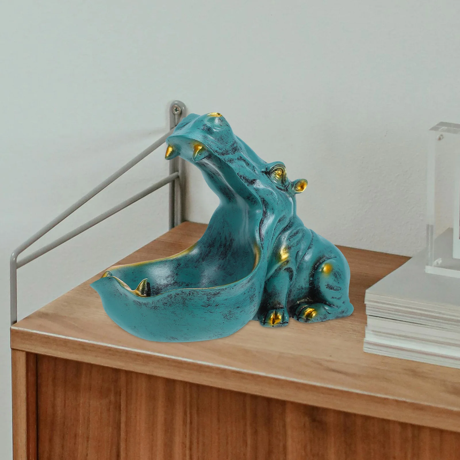 

Cute Hippo Statue Candy Key Holder Big Mouth Home Decor Bowl For Office Bedroom Entryway Playful Resin Bowl Large Size Unique