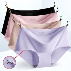 3pcs Women's Ice Silk Underwear Traceless Underwear One Piece Underwear Mid Waist Sexy Breathable Women's Underwear Triangle Top