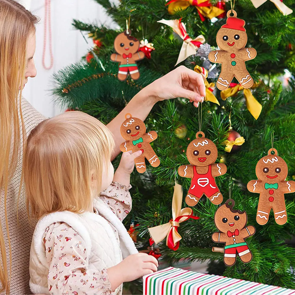 

12 Pcs Christmas Tree Decorations Gingerbread Hanging Ornaments PVC Lightweight Xmas Party Supplies Home Scene Props