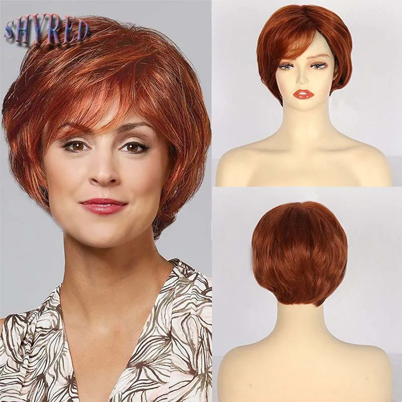 

Synthetic Short Reddish Brown Wigs for Women Short Straight Pixie Cut Wigs With Bang Daily Wear Wig