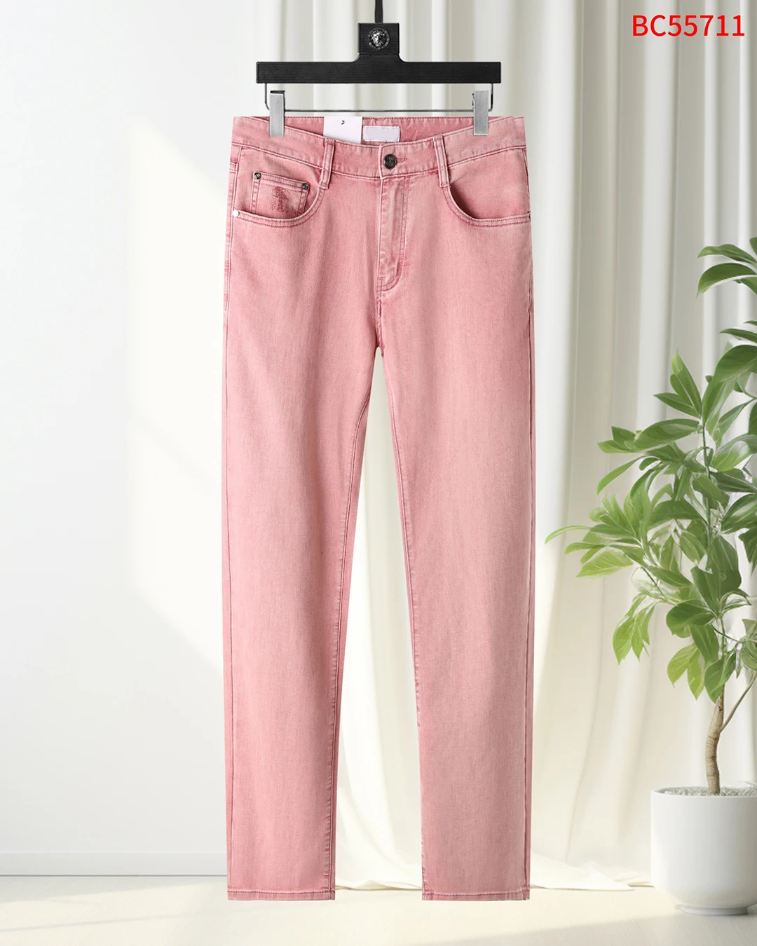 BLLIYOSS Pink Jeans Thick Cotton Men 2025 Spring Summer New Comfortable casual elastic High Quality Old Money Straight Long pant