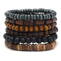 6/4PCS 3Style PU Wodeen Braided Wrap Leather Bracelet for Men Vintage Life Wood Beads Fashion Male Armband