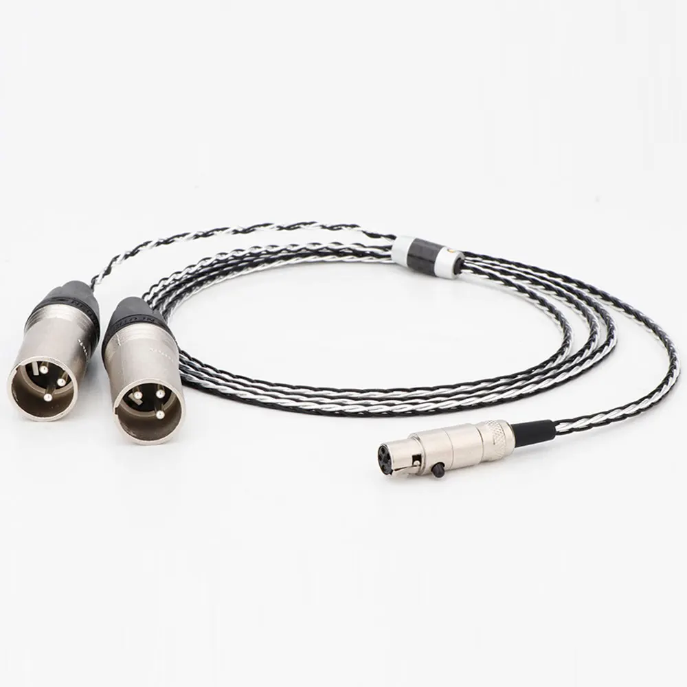 HiFi OCC Silver Plated 5 Pins To 2 XLR Male Plug Cable 8 Strands 7N OCC Single Crystal Copper Silver Plated Headset cable