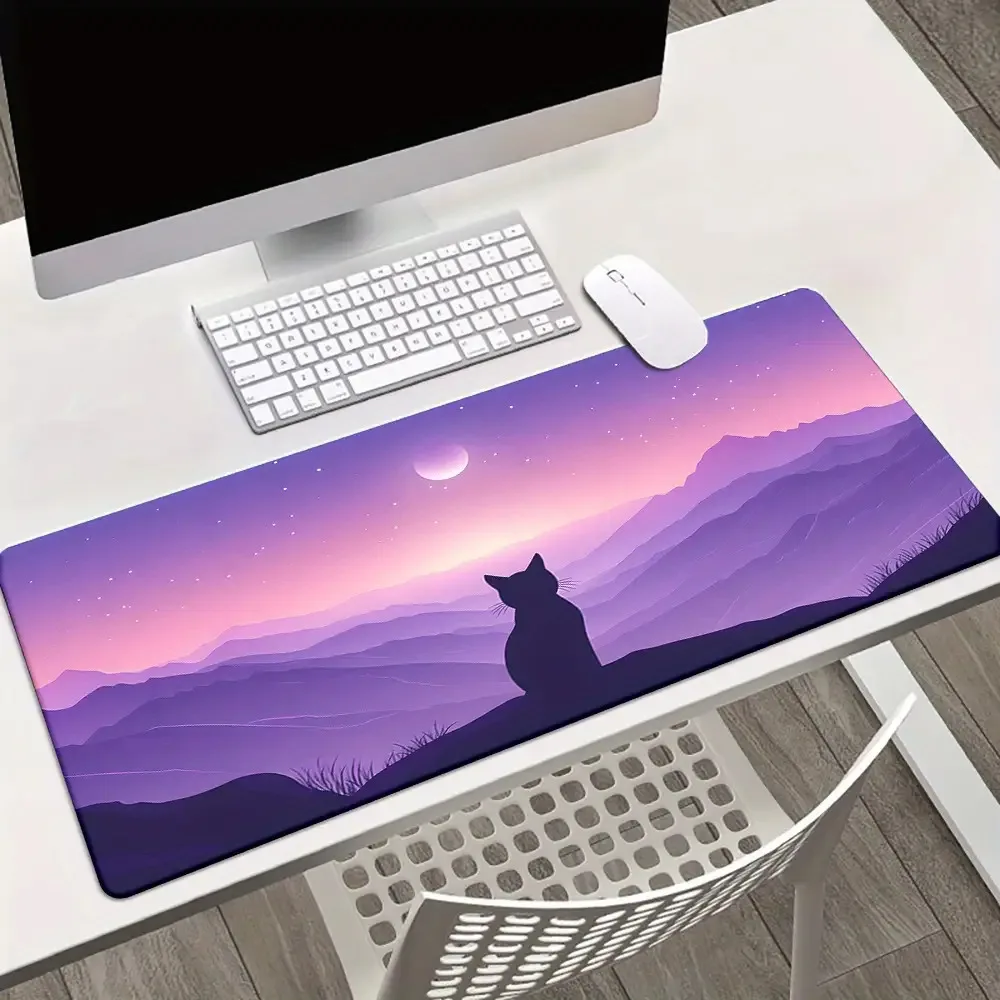 

The Black Cat Silhouette Mountain Moon mouse pad is a rubber waterproof and anti-slip desk mat suitable for offices and gamers