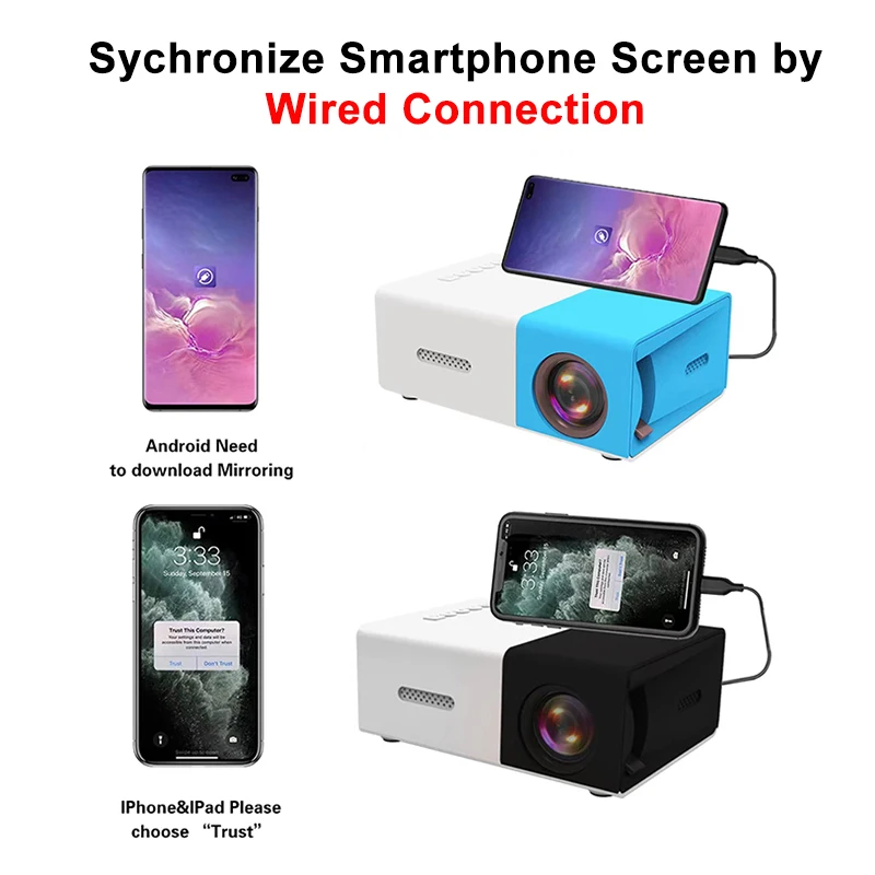 Mini Projector Mobile Video Beamer Home Theater Portable Support 1080P USB Sync Screen Smartphone Children Projetor YG300