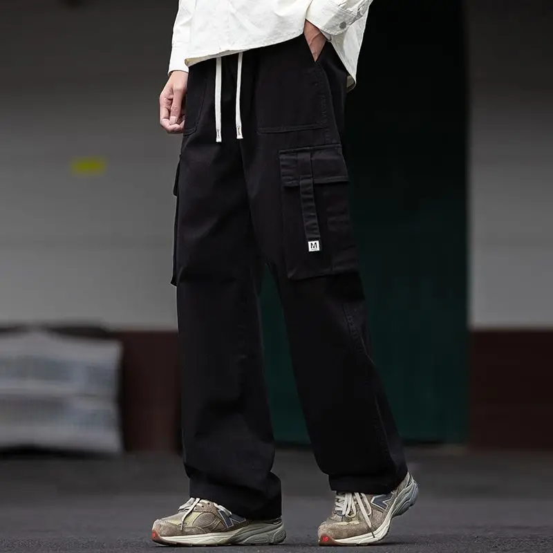 الركض البضائع القطن الشارع أزياء محايدة فضفاضة خارج السراويل الجري الصلبة مع السراويل واسعة الساقين الملابس الخريف والشتاء #4
