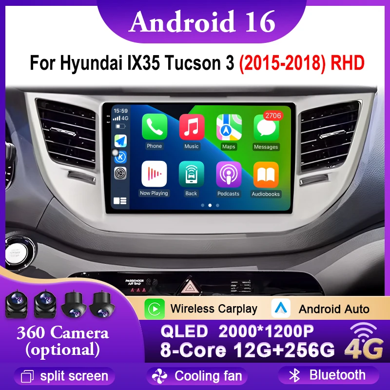 Android 16 Auto Carplay Car Radio for Hyundai IX35 Tucson 3 2015 - 2018 RHD 4G Multimedia Video Player Navigation GPS WIFI