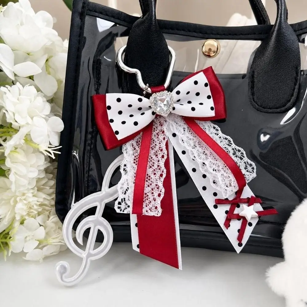 Rhinestones LolitaPolka Dot Musical Note Bow Bag Pendant Long Streamers Handmade Jewelry Itabag Keychain Charm Lace Design