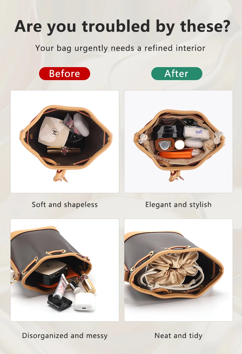 CRAZYSMITH Bag Organizer For LV Nano Noe Handbag Dupont Paper Inner Bag Insert Storage Bags Drawstring Liner Bag Support Shaper