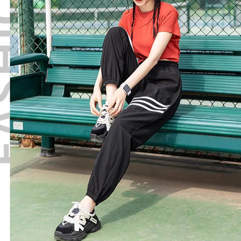 

Fitness girl plus size loose sports pants spring and autumn running training closed leg high waist casual yoga pants
