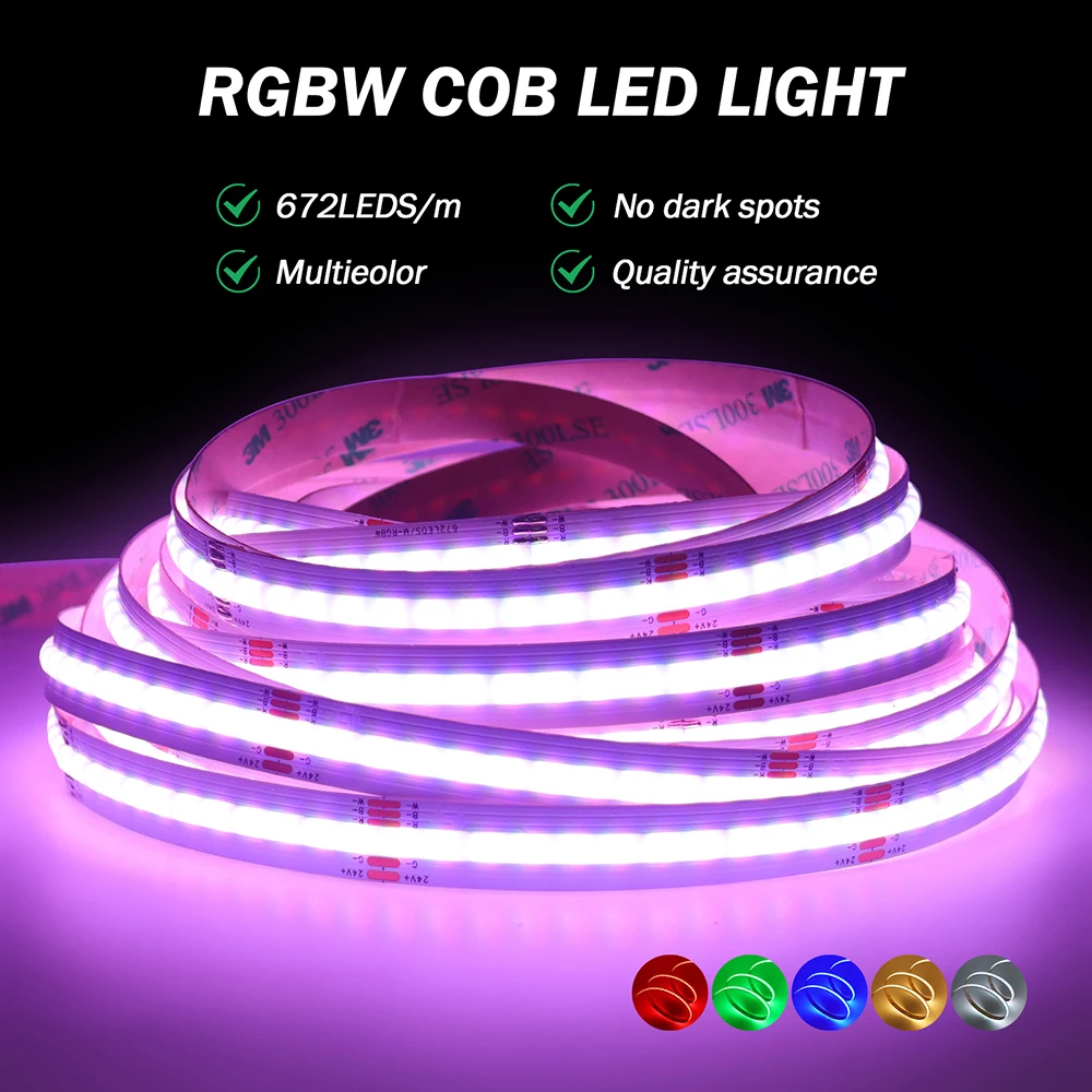 

24V10M RGBW RGBWW COB Светодиодная лента 672LED/M RGB Теплый белый диод высокой плотности Гибкая лента для шкафа Освещение для кухни и комнаты