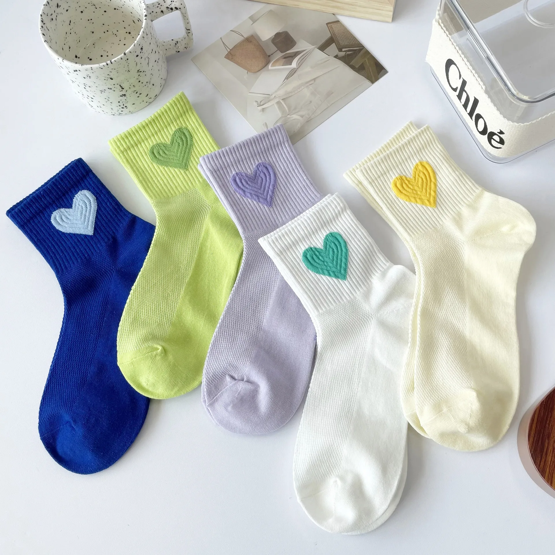 

Summer Short Women Mesh Socks Breathable Love Heart Embroidery Student Cute Kawaii Harajuku Sock For Girls Gift Ladies Short Sox