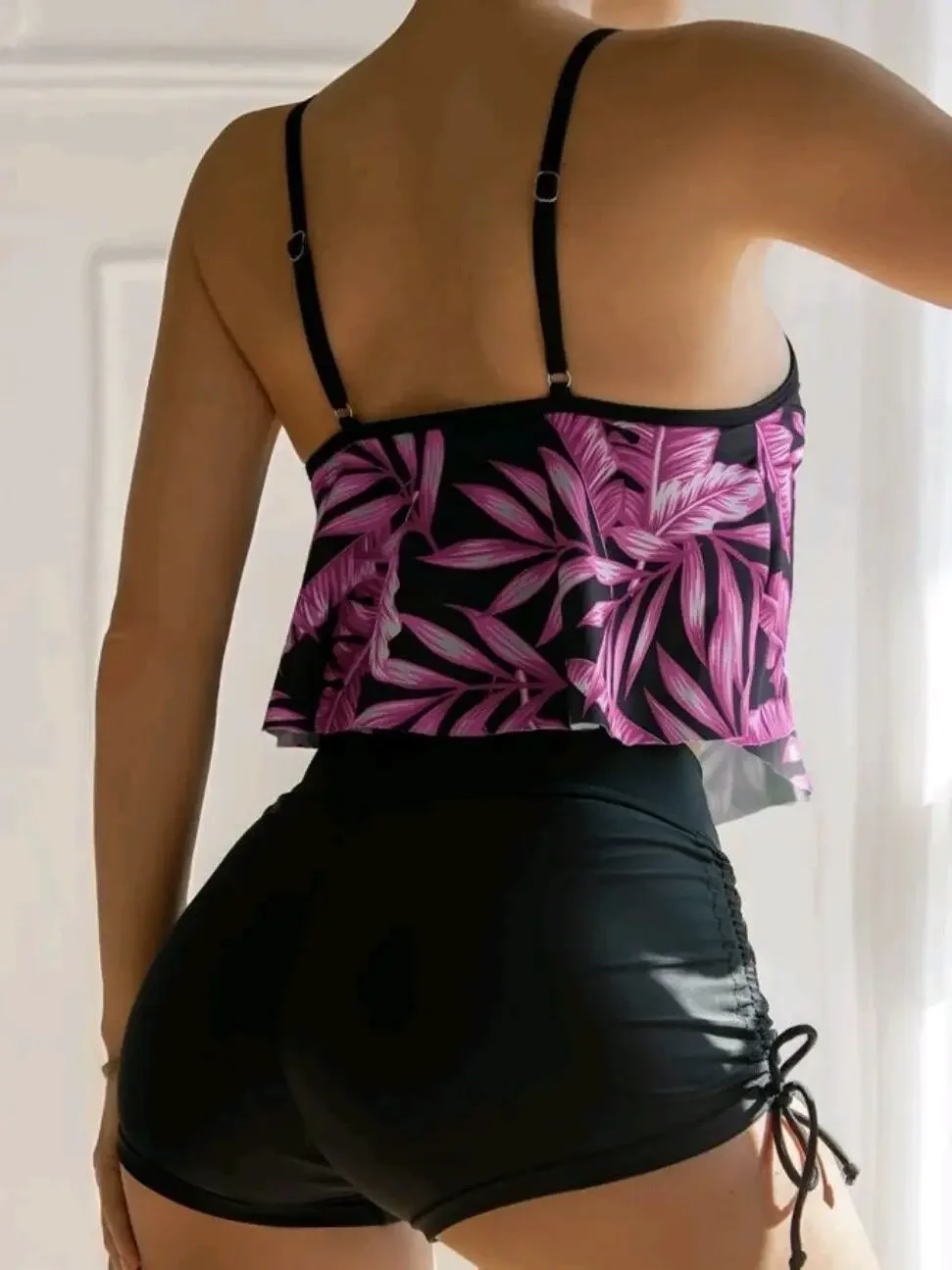 Maillot de bain deux pièces Sexy, taille haute, imprimé feuilles, écharpe serrée, vêtements de plage, bord de mer, pour femmes, nouvelle collection, 2025