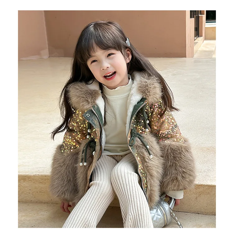 Josaywin Winter Jacket Kids Girl Parkas Warm Faux Fur Coat For Girls Children Sequin Winter Clothes Soft Party Baby Girl Coats