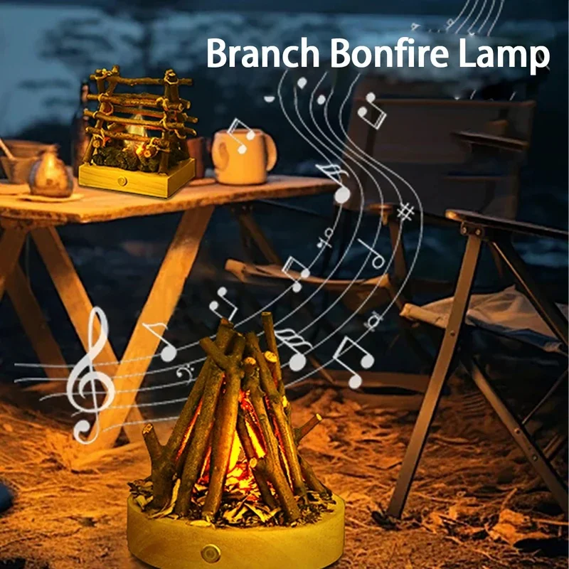 Small Electric LED Fireplace Logs 3 Modes Adjustable Night Light Flame Lamp USB Rechargeable 3D LED Fake Fire Pit Firewood Lamp