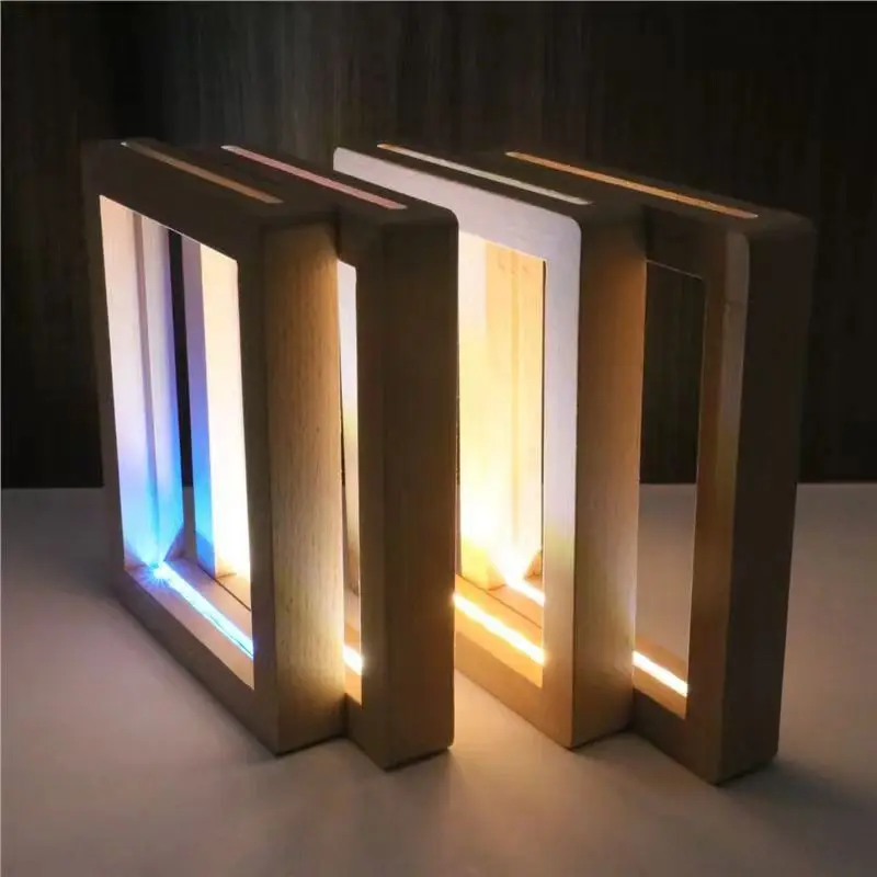 

Transparent Acrylic Solid Wood Photo Frame Colorful LED Light Decorative Photo Frame For Photos, Paintings, Certificates Display