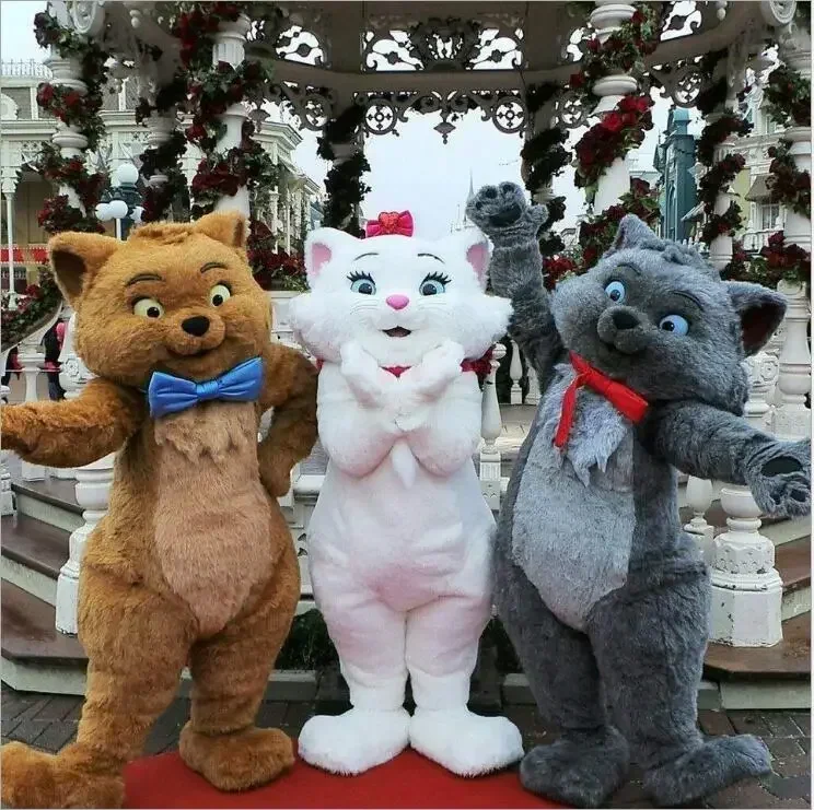 Christmas Mascot Material Simulation Fur Plush Brown Gray White Cat Cartoon Mascot Costumes For Halloween Christmas Party