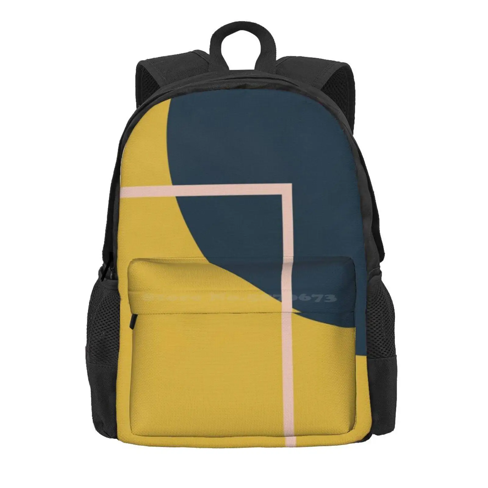 Abstract Geometric Minimalist Navy Blue, Mustard Yellow, And Blush Pink Hot Sale Schoolbag Backpack Fashion Bags Abstract