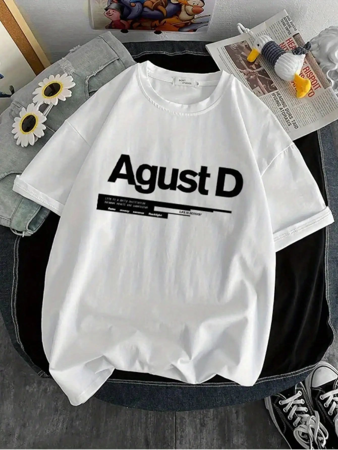 

New Korean Version Of KPOP Agust D Printed T-Shirt D-2 Album Unisex T-Shirt Yoongi Shirt Teen Clothes Cool
