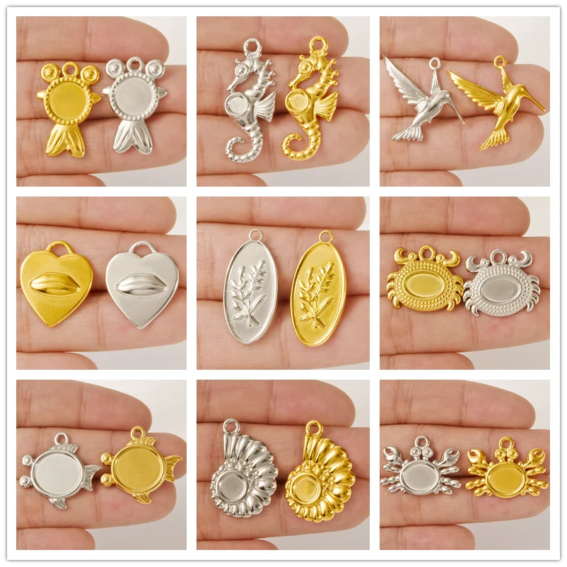 3/6pcs Fashionable Haima Crab Goldfish Conch Charm Pendant Real Gold Plated Stainless Steel Material Jewelry Making Accessories