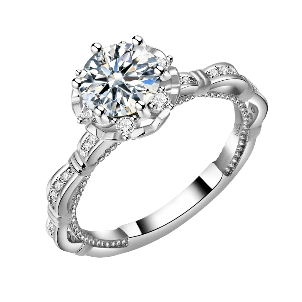 

Luomansi Vintage 1 Carat D VSS Moissanite Silver Ring with Certificate S925 Women Jewelry Wedding Party Birthday Gift