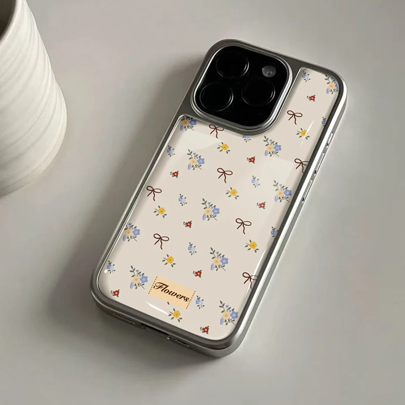 Ins Gelbe Blumendrucke, Hydrogel-Rückplatte, silberner Rand, stoßfeste Handyhülle für iPhone 17, 16, 15, 14 Pro Max
