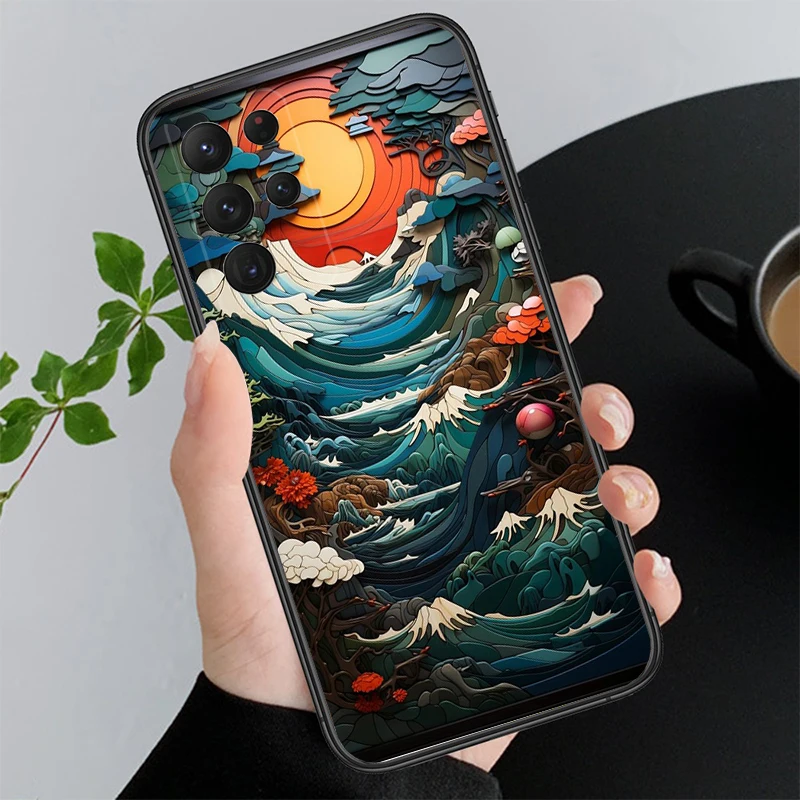 

Beautifull landscape Moon Wave Art Phone Case For Samsung S25 S24 S23 S22 S21 S20 Ultra S20 S22 S21 S20 FE S24 Plus