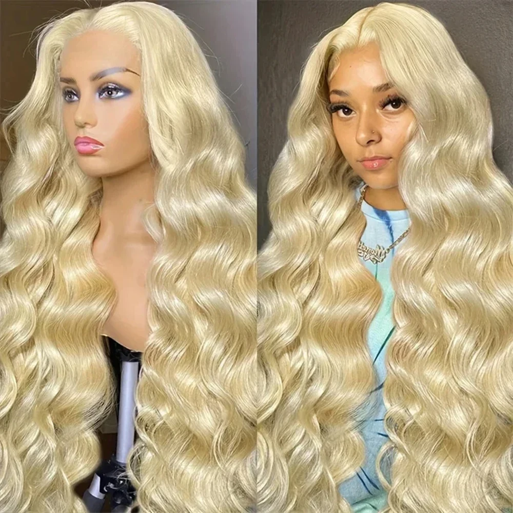 Perruque Lace Front Wig Body Wave naturelle, cheveux humains, blond, sans colle, pre-à-porter, HD 613, 13x4