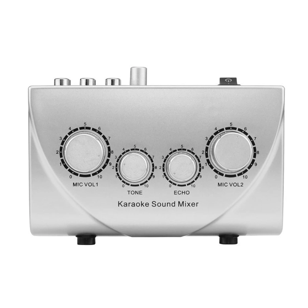 Karaoke Sound Mixer Portable Sound Mixer Professional Audio System Karaoke Dual Mic Inputs Audio Sound Mixer Silver (US)