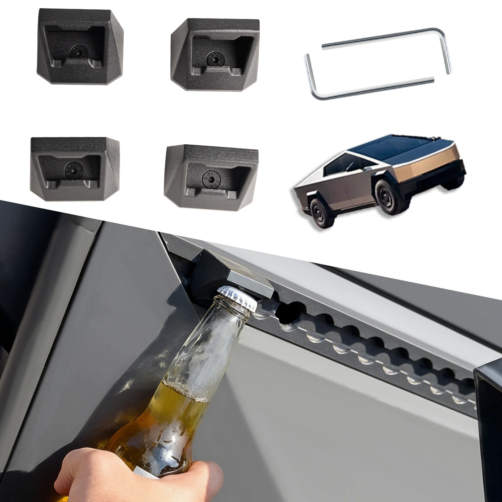 

New Aluminum Alloy Bottle Opener Compatible with 2024+ Tesla Cybertruck L Track Accessories Cybertruck Accessories