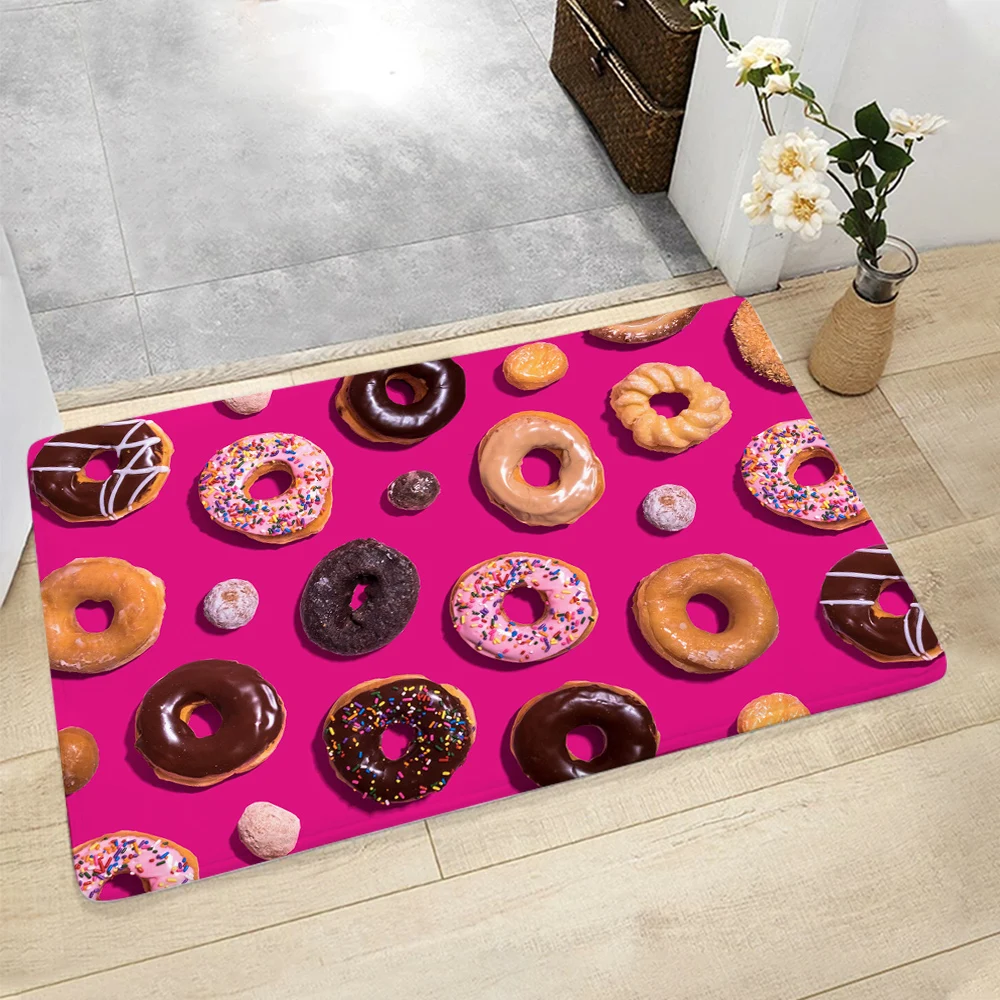 CLOOCL Doughnut Pattern Floor Mat Rugs Home Living Room Bedroom Hallway Dormitory Carpet Print Decor Door Mats