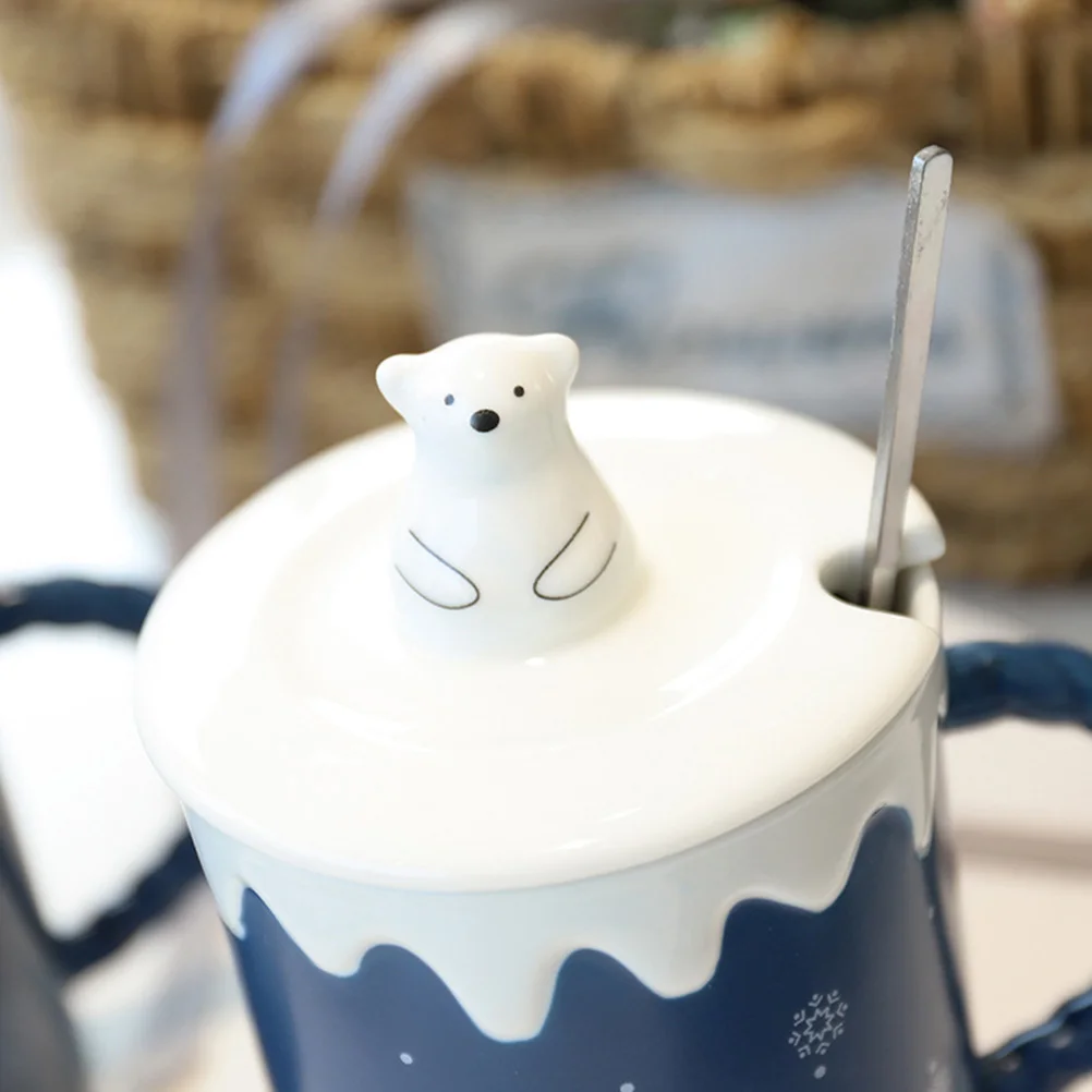 

1Set Polar Bear Ceramic Milk Cup Coffee Mug Water Cup Cartoon Spoon Friendly Design Ceramic Polar Bear Mug