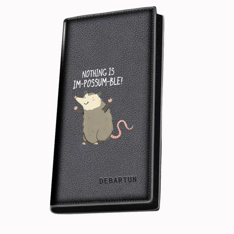 Opossum with arms up,inspiring motto Men's Long Wallets Business Stylish Printing Design Casual Use Christmas Valentine's Father