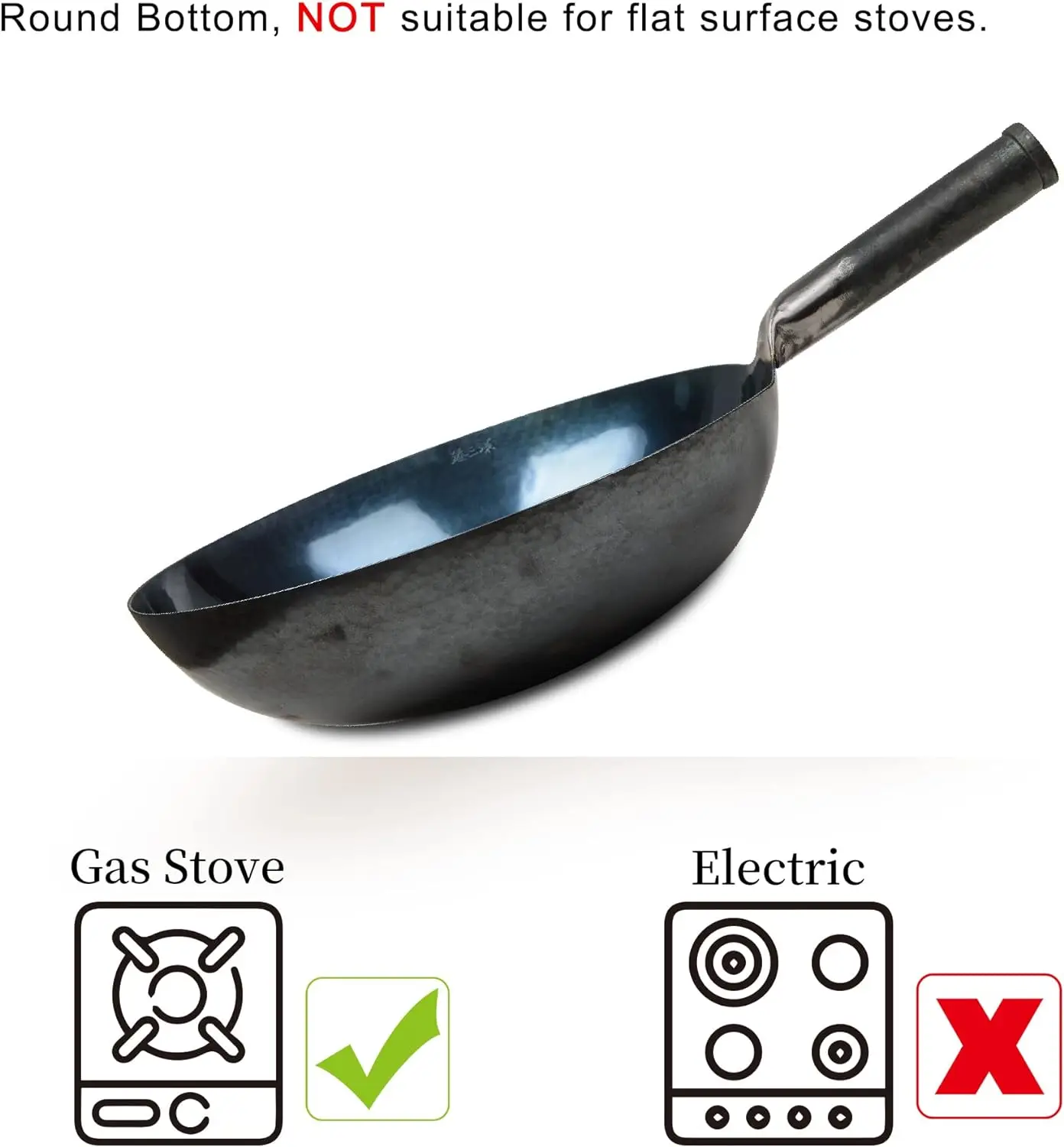 Chinese Hand Hammered Iron Woks and Stir Fry Pans, Non-stick, No Coating, Less Oil, ，Carbon Steel Pow (Seasoned 34CM)