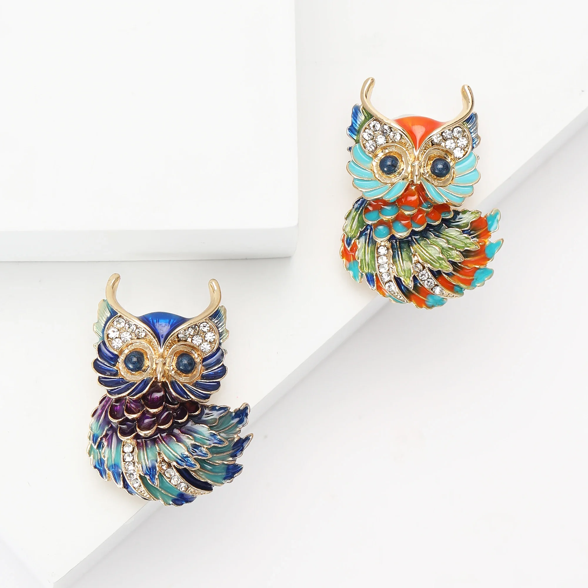 New Enamel Owl Brooches for Women Unisex Rhinestone Animal Pins Event Party Backpack Decoration Clothes Accessories