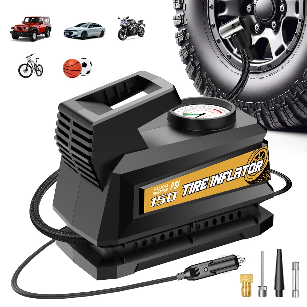 Carsun 12V 22-Cylinder Portable Air Compressor, Small & Lightweight, Strong Power, No Switch Plug-and-Play Design