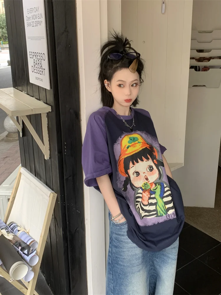 ADAgirl Cartoon Print T Shirts Women Y2k Harajuku Graphic Tshirts Kawaii Japan Style Cutecore Tops Short Sleeve Oversized Tees