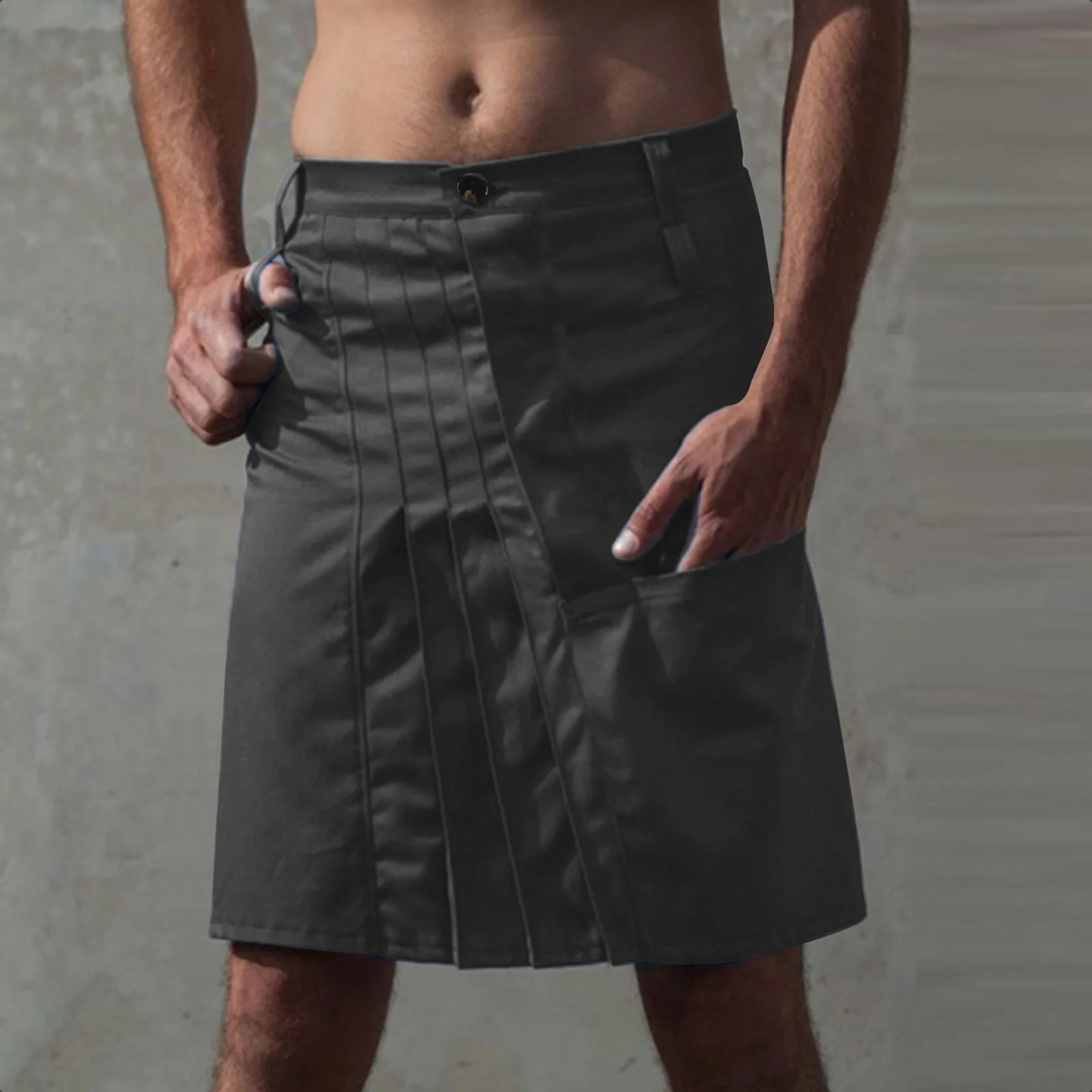 

Men Fashion Skirt Casual Scottish Style Retro Solid Color Pocket Casual Pleated Skirt Gothic Medieval Cosplay Punk Half Skirts