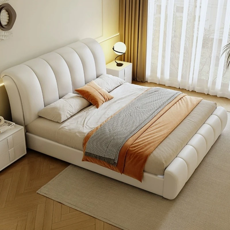 

High End European Double Bed Designer Modern White Wooden Leather Twin Bed Queen Size Letto Matrimoniale Furniture For Bedroom